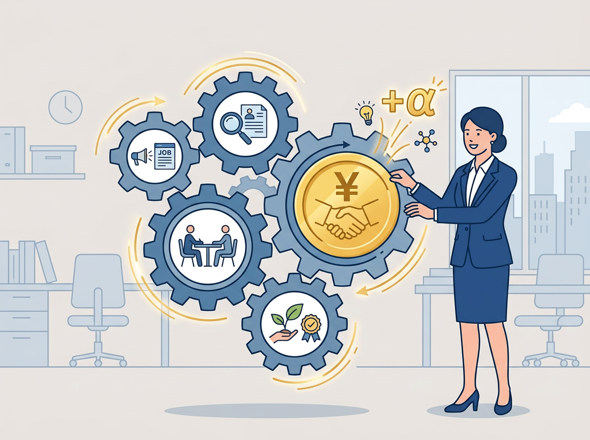 特定技能による外国人採用において、助成金制度を活用し採用コストの最適化を図る企業の取り組みイメージ
